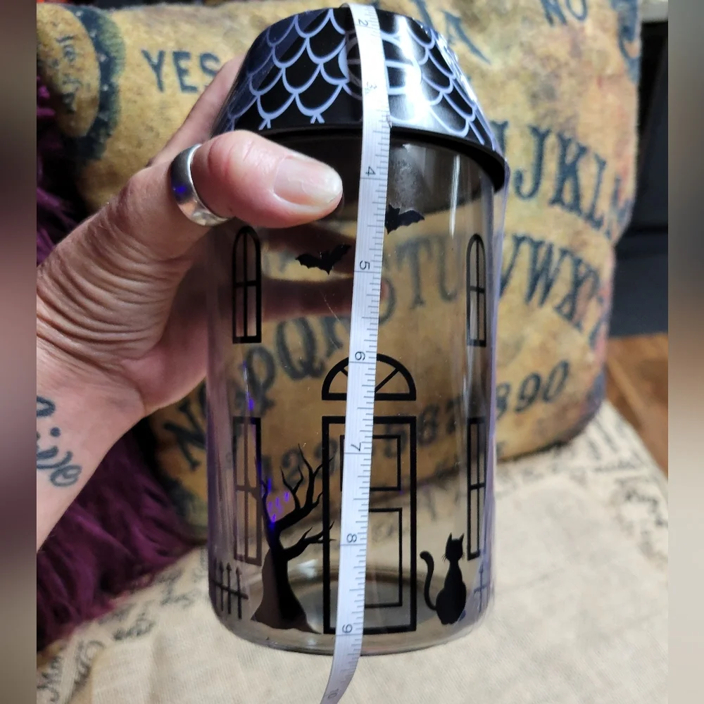 Halloween lot of 2 pet shirt and glass haunted house treat jar